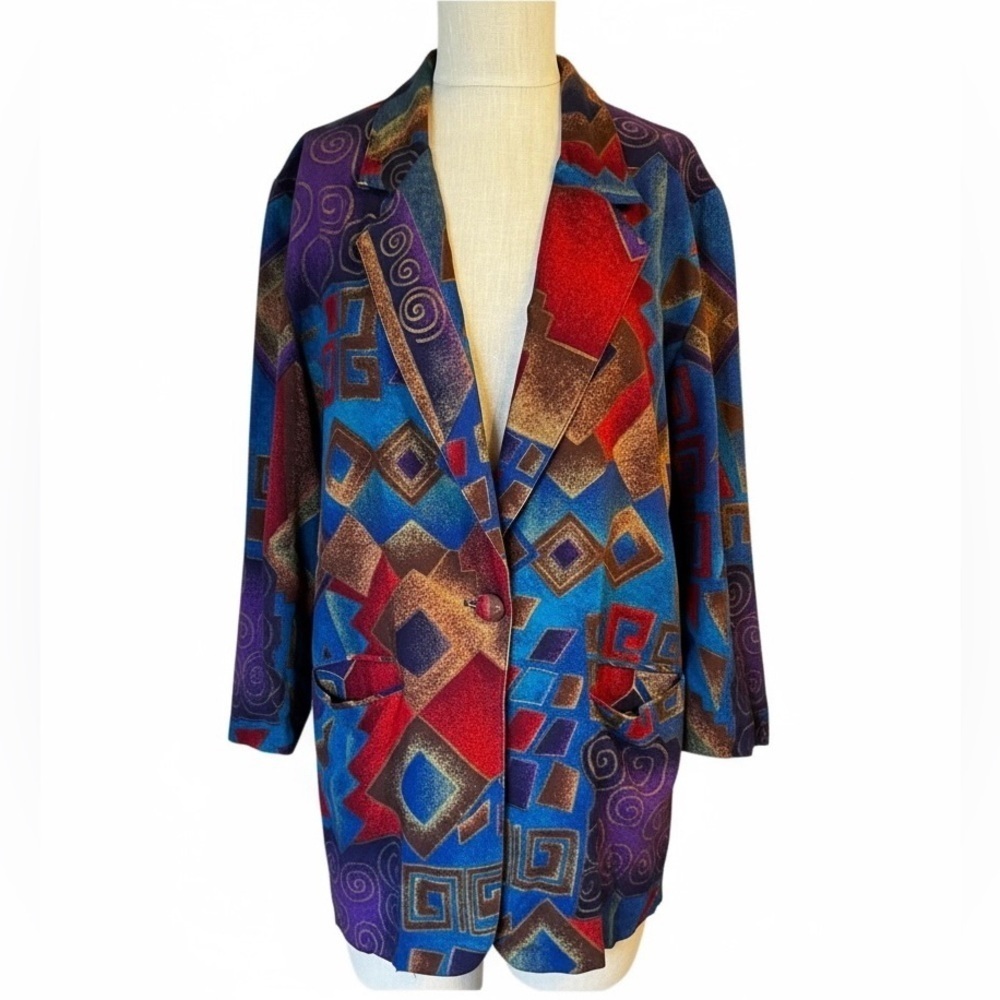 Michael Taylor Vintage Blue Purple Abstract Southwestern Lightweight Blazer Sz S